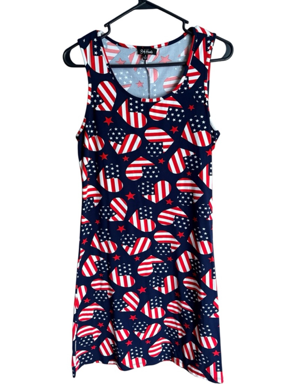 Patriotic Heart Print Tank Dress - Navy, Red & White